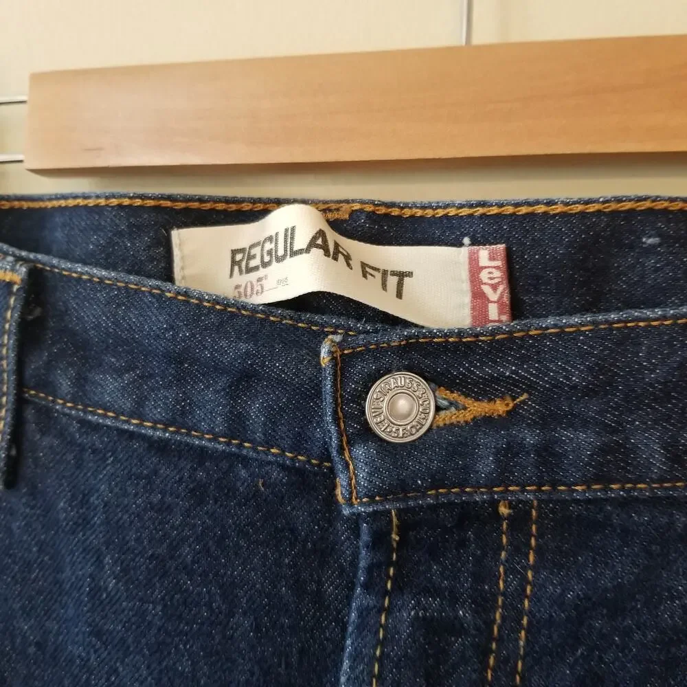 Vintage Y2K Men's Levi's 505 Dark Wash Regular Fit Straight Leg Jeans, 40x30